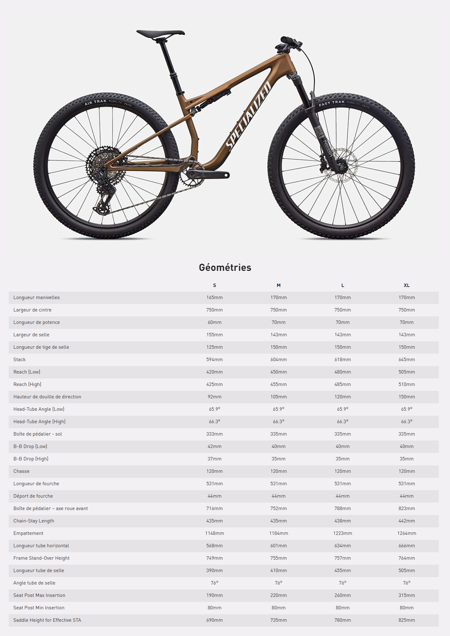 Guide de Taille du vélo Epic 9 Sport année 2027